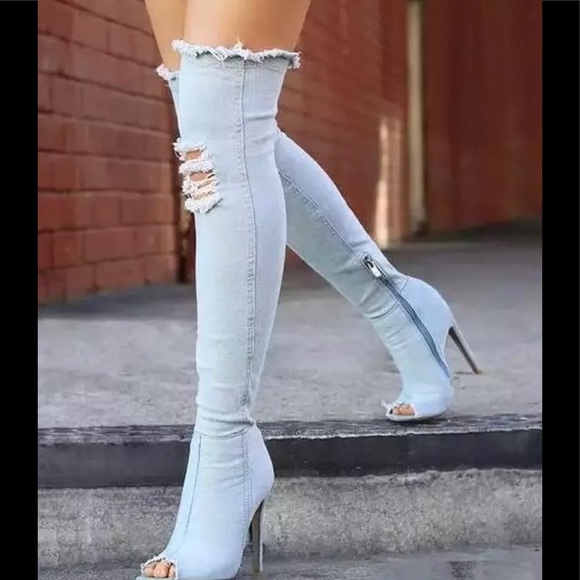DENIM THIGH HIGH BOOTS - Picture 2 of 3